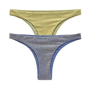 2 piece Aerie S Women Bikini Blue / Green Sparkle Metallic Cheekiest Bottoms